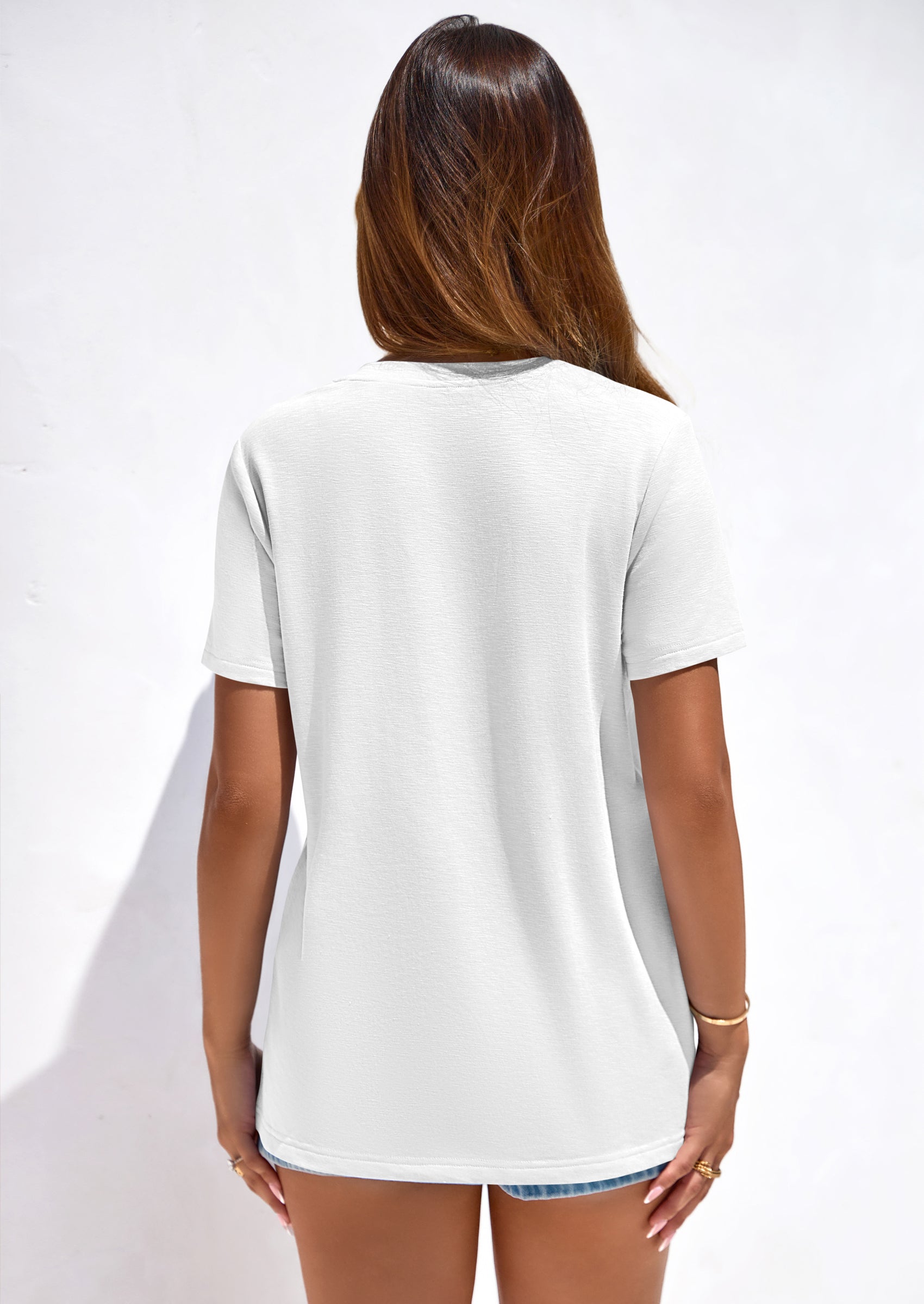 PRETTYGARDEN Women's V Neck T Shirts Summer Short Sleeve Spring Going Out Tops Casual Loose Fit Basic Tees Beach Clothes PRETTYGARDEN