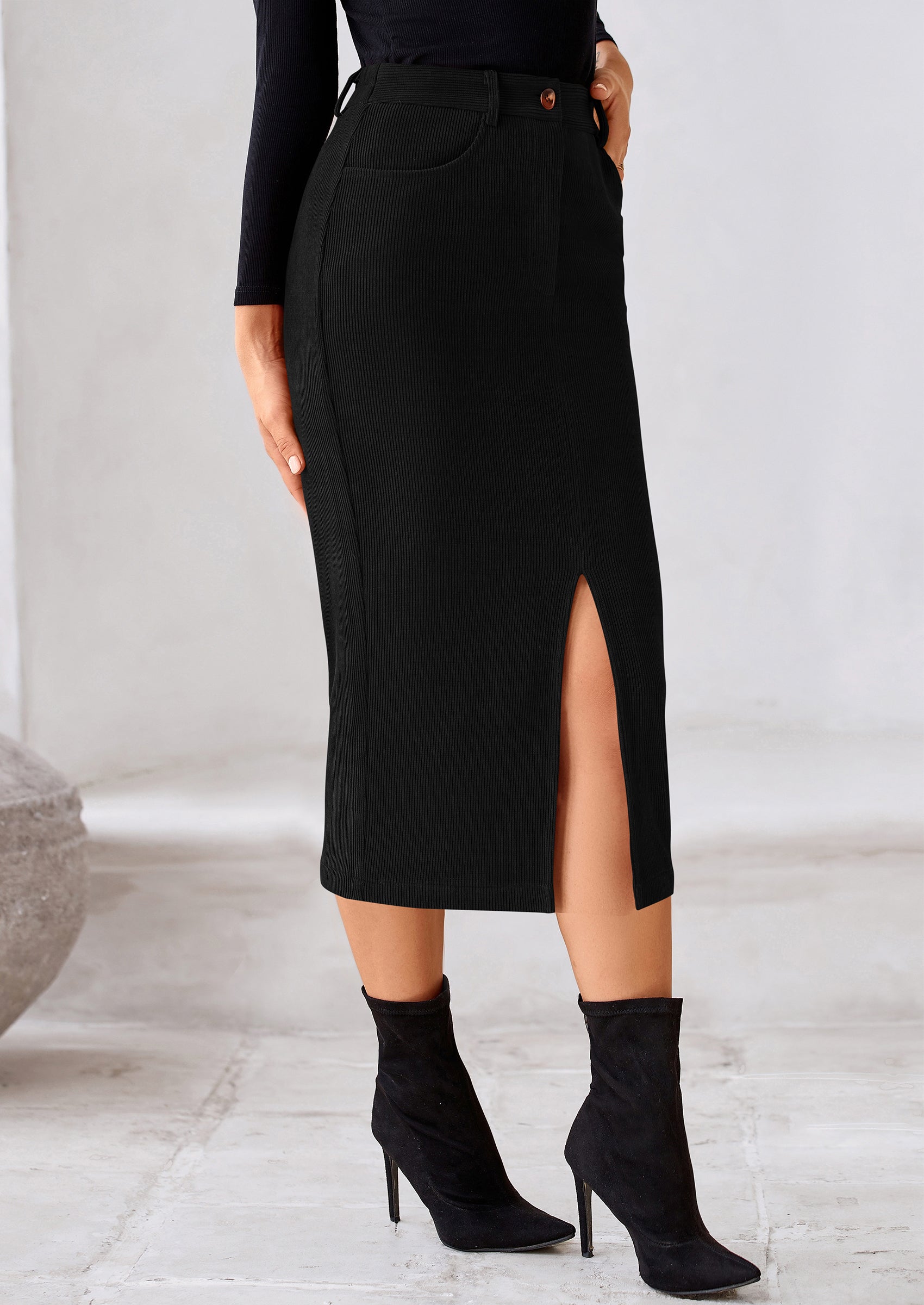 PRETTYGARDEN Corduroy Skirt Women Fall Fashion High Waisted Pencil Midi Skirts Business Casual Work Office Winter Outfit