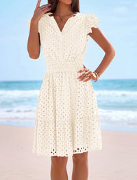 PRETTYGARDEN Women's Summer Sundresses Eyelet Cap Sleeve V Neck Short Boho Wedding Guest Dress Beach Vacation Clothes PRETTYGARDEN
