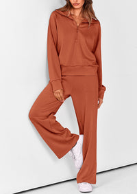 PRETTYGARDEN Women's 2 Piece Outfits Casual Lapel Half Zip Sweatshirts And Wide Leg Pants Tracksuit Sets