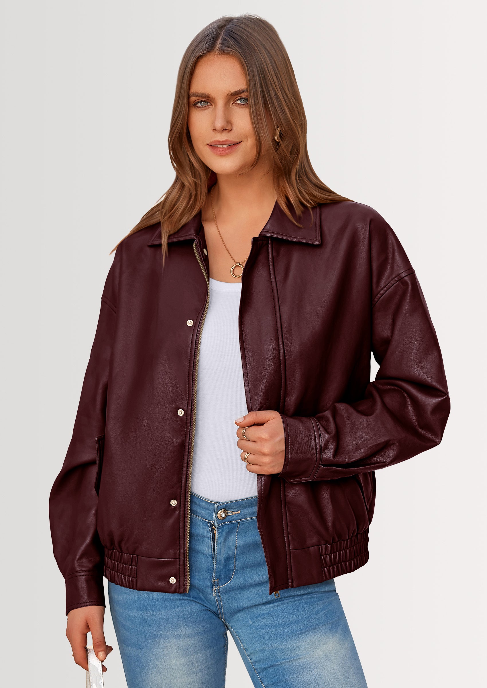 PRETTYGARDEN Women's Faux Leather Motorcycle Jacket Trendy Fall Spring Clothes Oversized Zip Up Winter Coat Outerwear