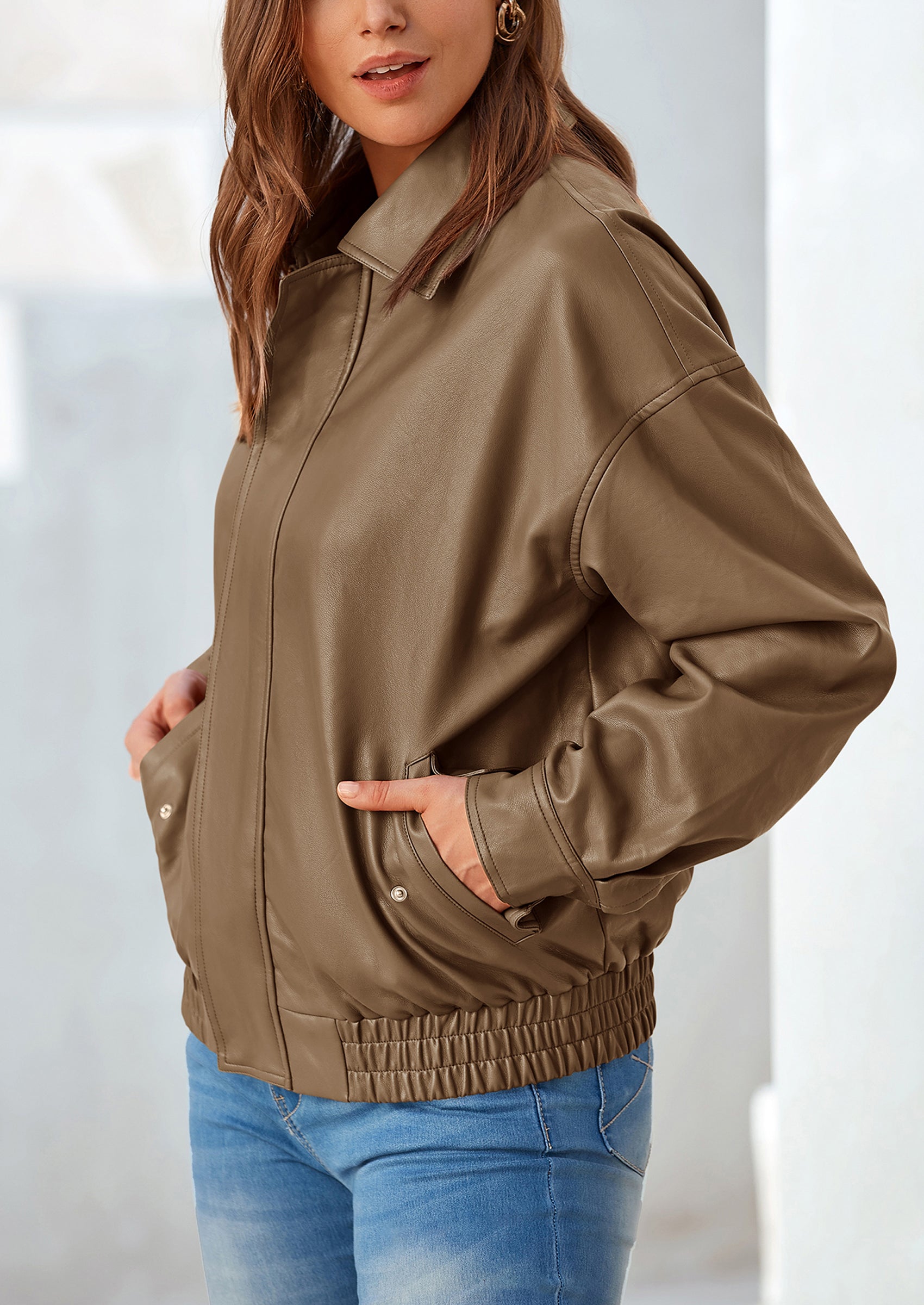 PRETTYGARDEN Women's Faux Leather Motorcycle Jacket Trendy Fall Spring Clothes Oversized Zip Up Winter Coat Outerwear