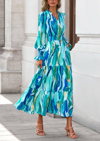 PRETTYGARDEN Women's Floral Maxi Dress Spring Long Sleeve V Neck Casual A Line Long Flowy Boho Party Dresses