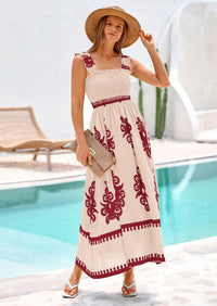 PRETTYGARDEN Womens Summer Boho Maxi Dress Casual Sleeveless Square Neck Floral Aline Smocked Beach Dresses with Pockets