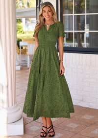 PRETTYGARDEN Short Sleeve Spring Dresses for Women Elegant Classy Boho High Waist A Line Pleated Wedding Guest Dress PRETTYGARDEN
