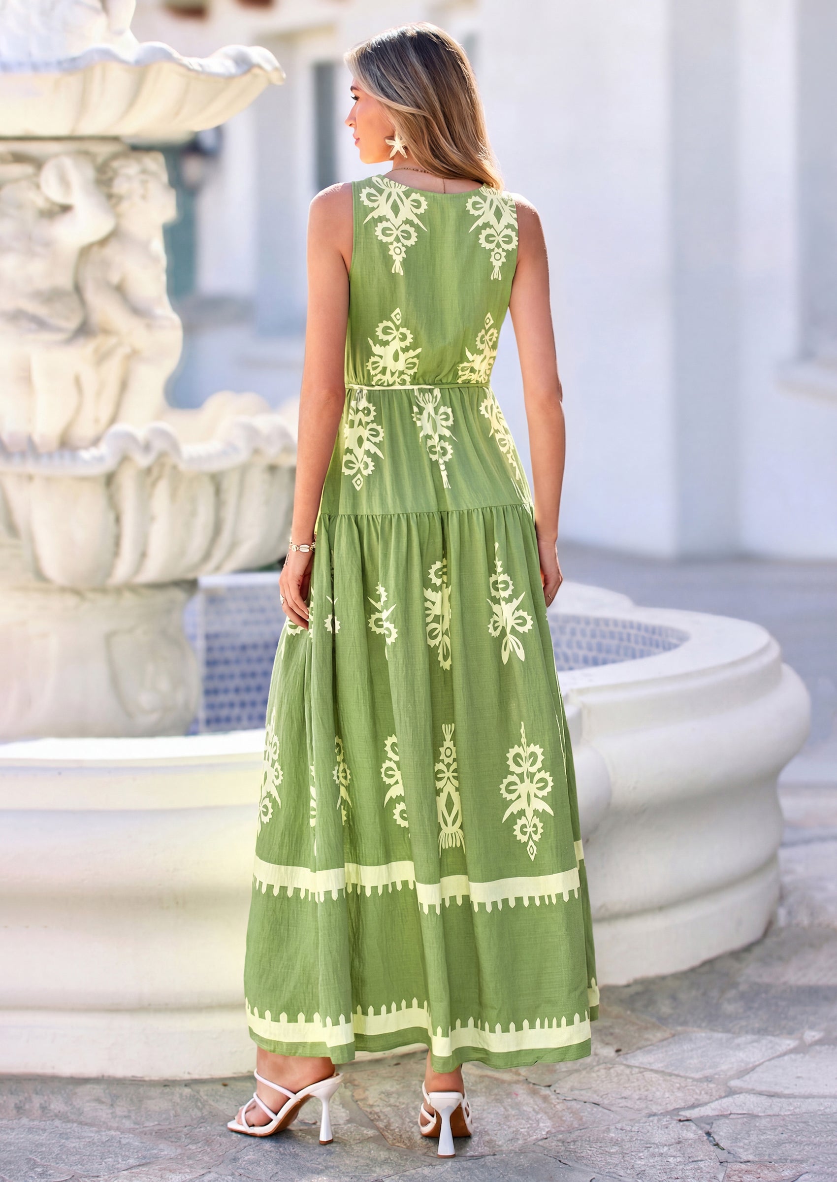 PRETTYGARDEN Womens Floral Maxi Dress Sleeveless Vneck Belt Ruffle Long Dresses Boho Summer Beach Vacation Clothes