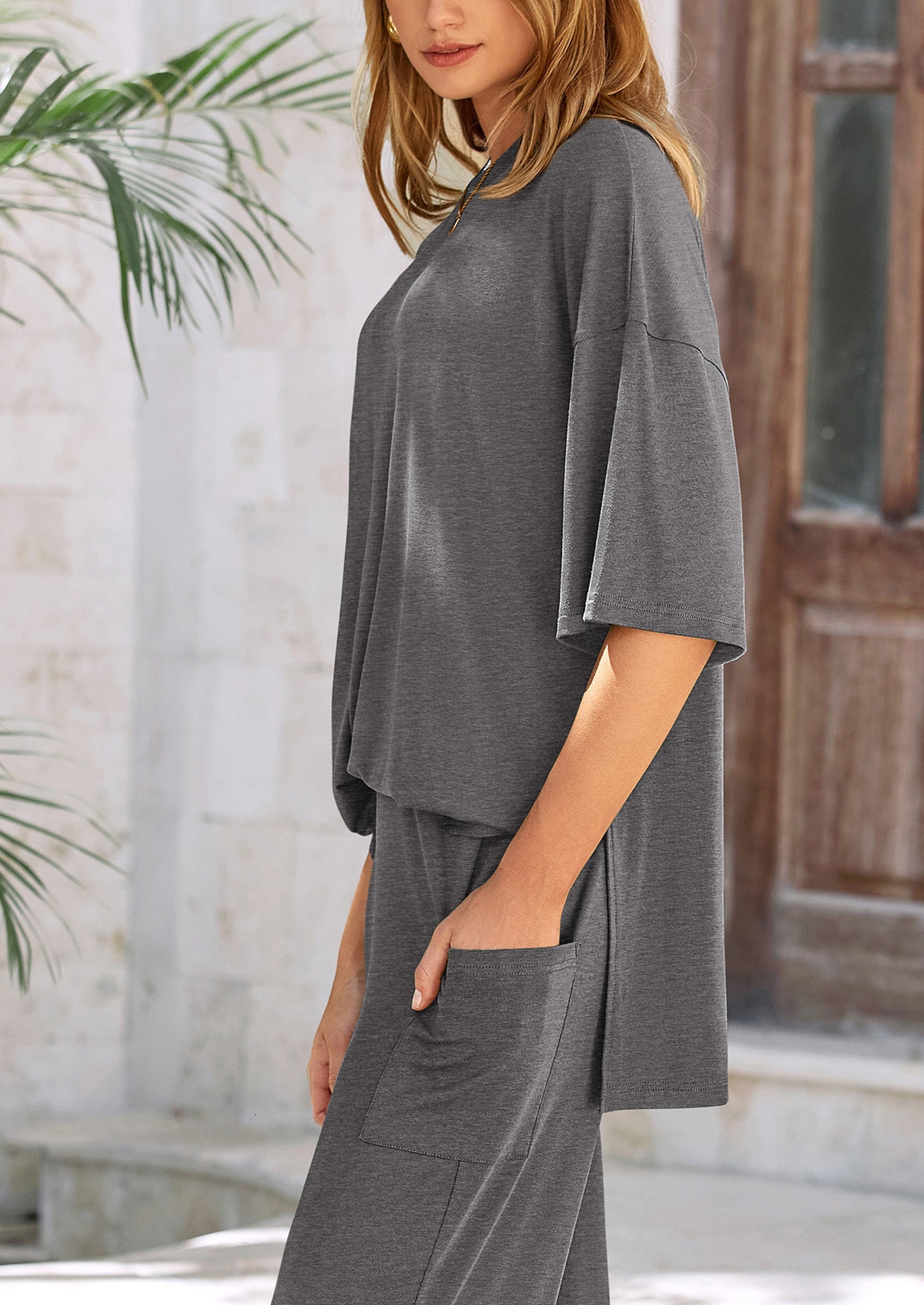 PRETTYGARDEN Women's 2 Piece Outfits Casual Short Sleeve Pullover Tops and Wide Leg Pants Lounge Sets Tracksuits