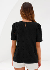 PRETTYGARDEN Women's Puff Short Sleeve Eyelet Shirts Summer Lace Blouses Dressy Casual Work Tops Spring Teacher Clothes PRETTYGARDEN