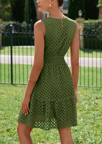 PRETTYGARDEN Women's Summer Dresses Sleeveless V Neck Eyelet Hollow Out Swing A Line Beach Vacation Sun Dress