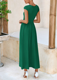 PRETTYGARDEN Women's Casual Long Dresses Cap Sleeve Patchwork A Line Flowy Modest Elegant Homecoming Maxi Dress