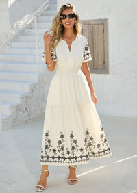 PRETTYGARDEN Women's Summer Boho Maxi Dress Spring Floral Short Sleeve V Neck A Line Flowy Beach Wedding Guest Dresses PRETTYGARDEN