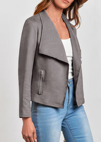 PRETTYGARDEN Women's Faux Suede Jackets Fashion Fall Clothes Long Sleeve Open Front Cropped Coat Outwear