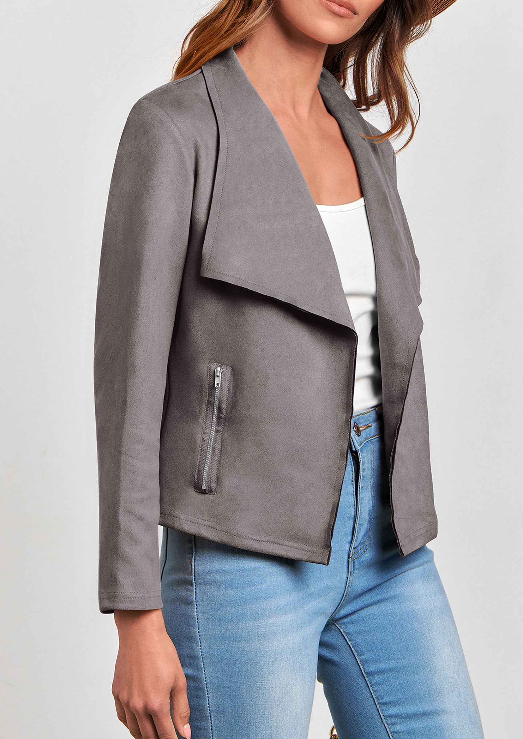 PRETTYGARDEN Women's Faux Suede Jackets Fashion Fall Clothes Long Sleeve Open Front Cropped Coat Outwear