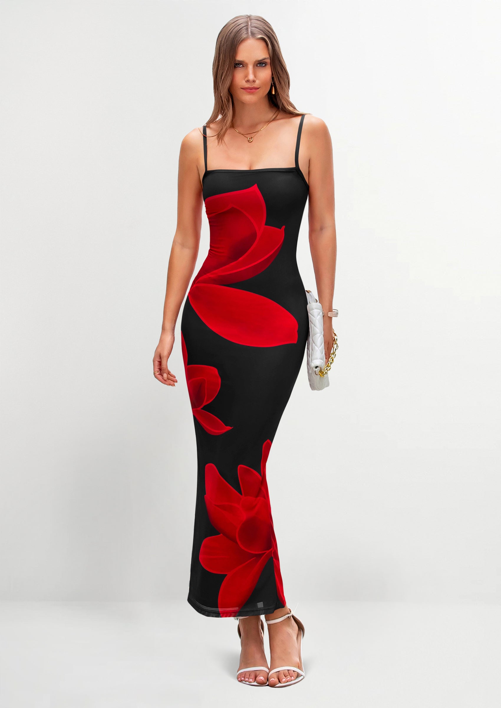 PRETTYGARDEN Womens Floral Maxi Dress Sexy Spaghetti Strap Slip Bodycon Mesh Beach Vacation Dresses