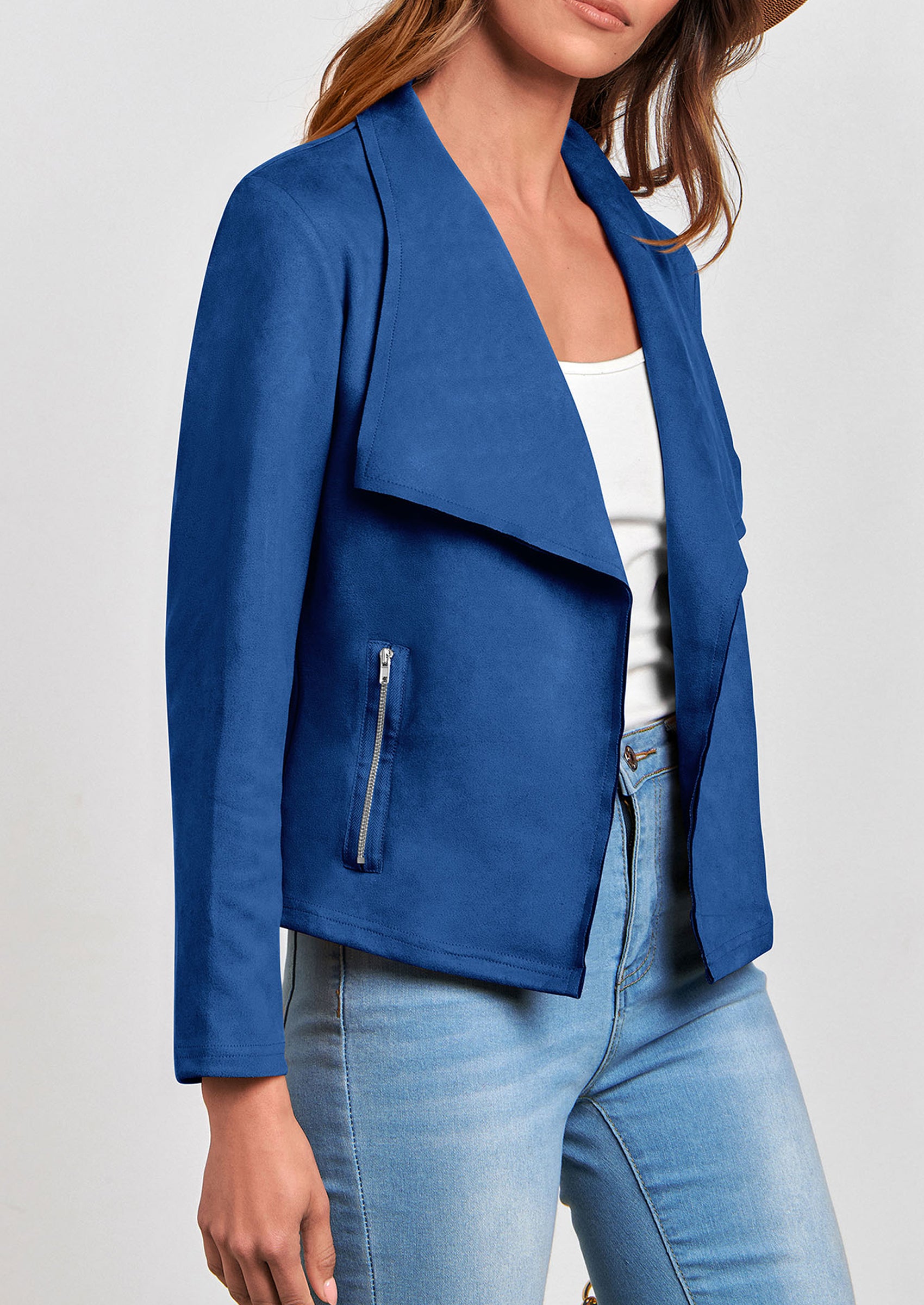 PRETTYGARDEN Women's Faux Suede Jackets Fashion Fall Clothes Long Sleeve Open Front Cropped Coat Outwear