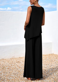 PRETTYGARDEN Women's Two Piece Matching Lounge Sets Asymmetrical Split Tank Tops Wide Leg Pants Summer Outfits Tracksuit