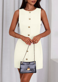 PRETTYGARDEN Work Dresses for Women Spring Business Formal Short Dress Sleeveless Button Down Elegant Office Outfits