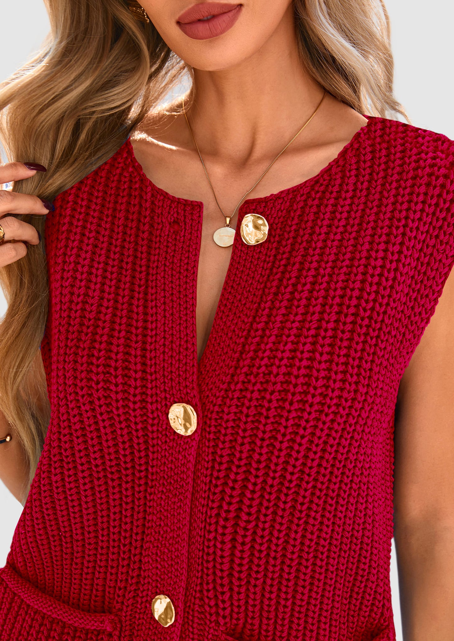 Women's Sweaters Vest 2025 Sleeveless Button Down Cropped Chunky Knit Cardigan Trendy Tank Tops with Pockets