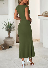 PRETTYGARDEN Summer 2 Piece Sets for Women Going Out Casual Cap Sleeve Crop Tops Ruched Maxi Long Skirts Spring Outfits