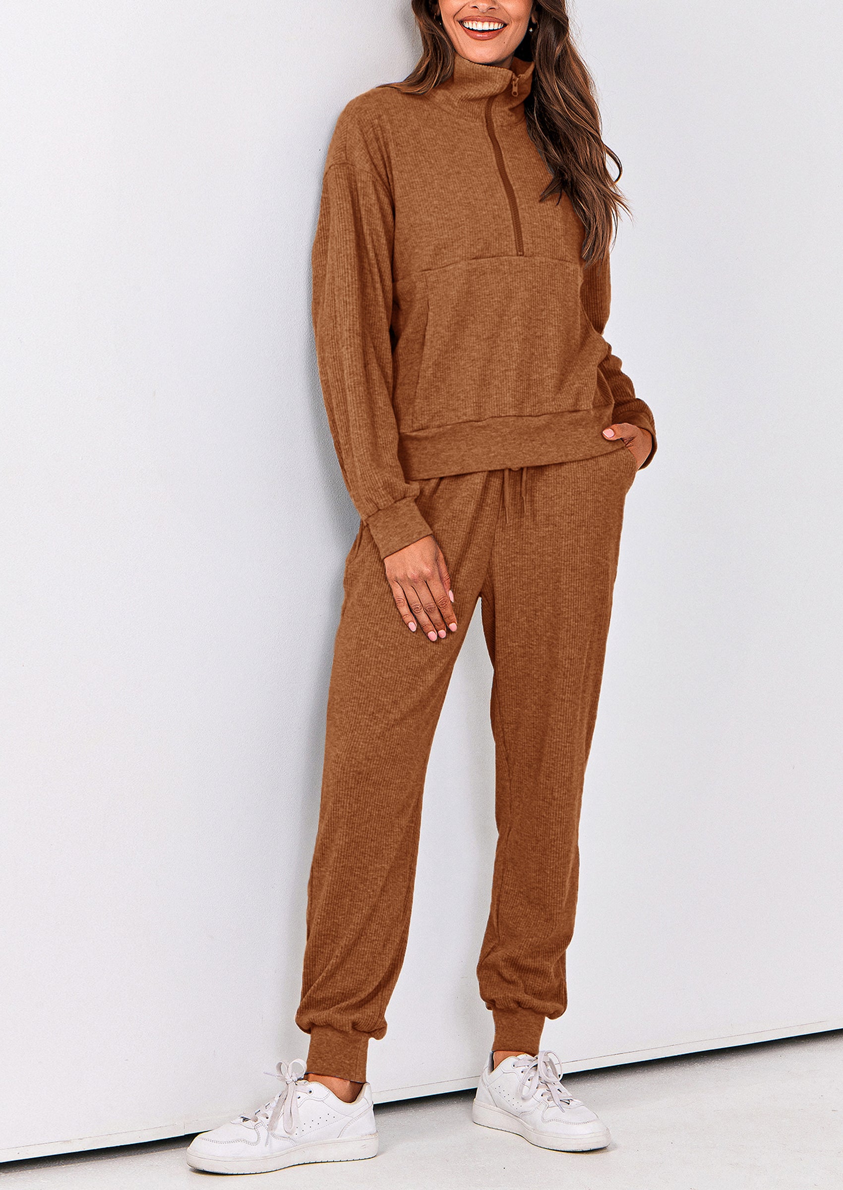 PRETTYGARDEN Women's Fall 2 Piece Lounge Sets Zip Up Sweatshirt Jogger Pants Sweat Track Suits Travel Outfit Winter Clothing