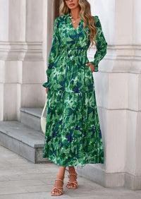 PRETTYGARDEN Women's Floral Maxi Dress Spring Long Sleeve V Neck Casual A Line Long Flowy Boho Party Dresses