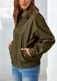 PRETTYGARDEN Women's Faux Leather Motorcycle Jacket Trendy Fall Spring Clothes Oversized Zip Up Winter Coat Outerwear