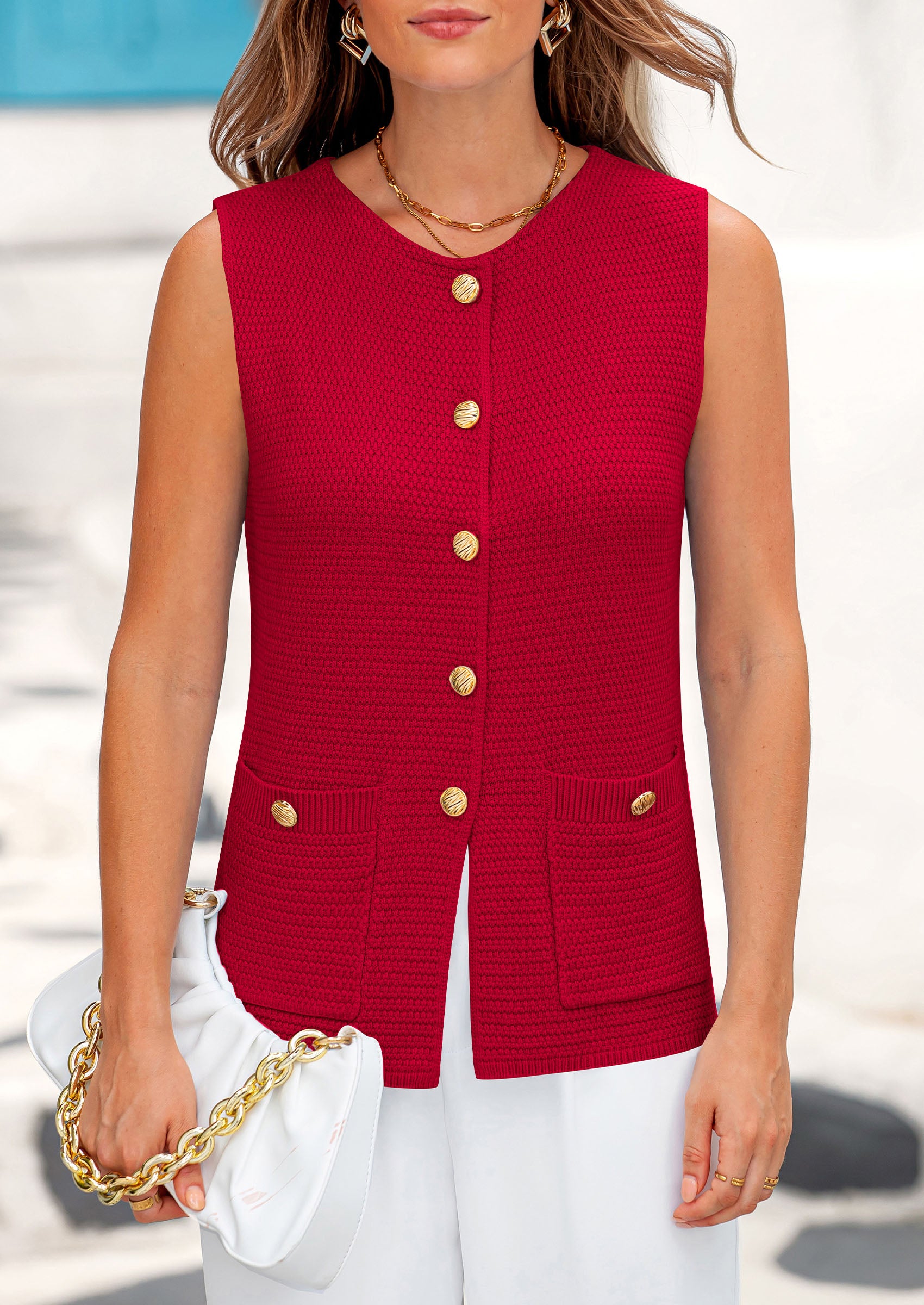 PRETTYGARDEN Women's Knit Sweater Vest Summer Sleeveless Button Down Tank Tops Trendy Business Casual Outfits