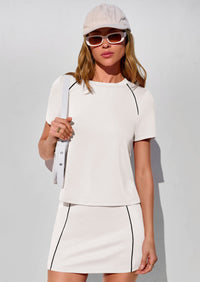 PRETTYGARDEN Women's Summer 2 Piece Skirt Sets Short Sleeve Shirts Tops Skorts Matching Workout Clothes Travel Outfits PRETTYGARDEN