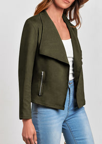 PRETTYGARDEN Women's Faux Suede Jackets Fashion Fall Clothes Long Sleeve Open Front Cropped Coat Outwear