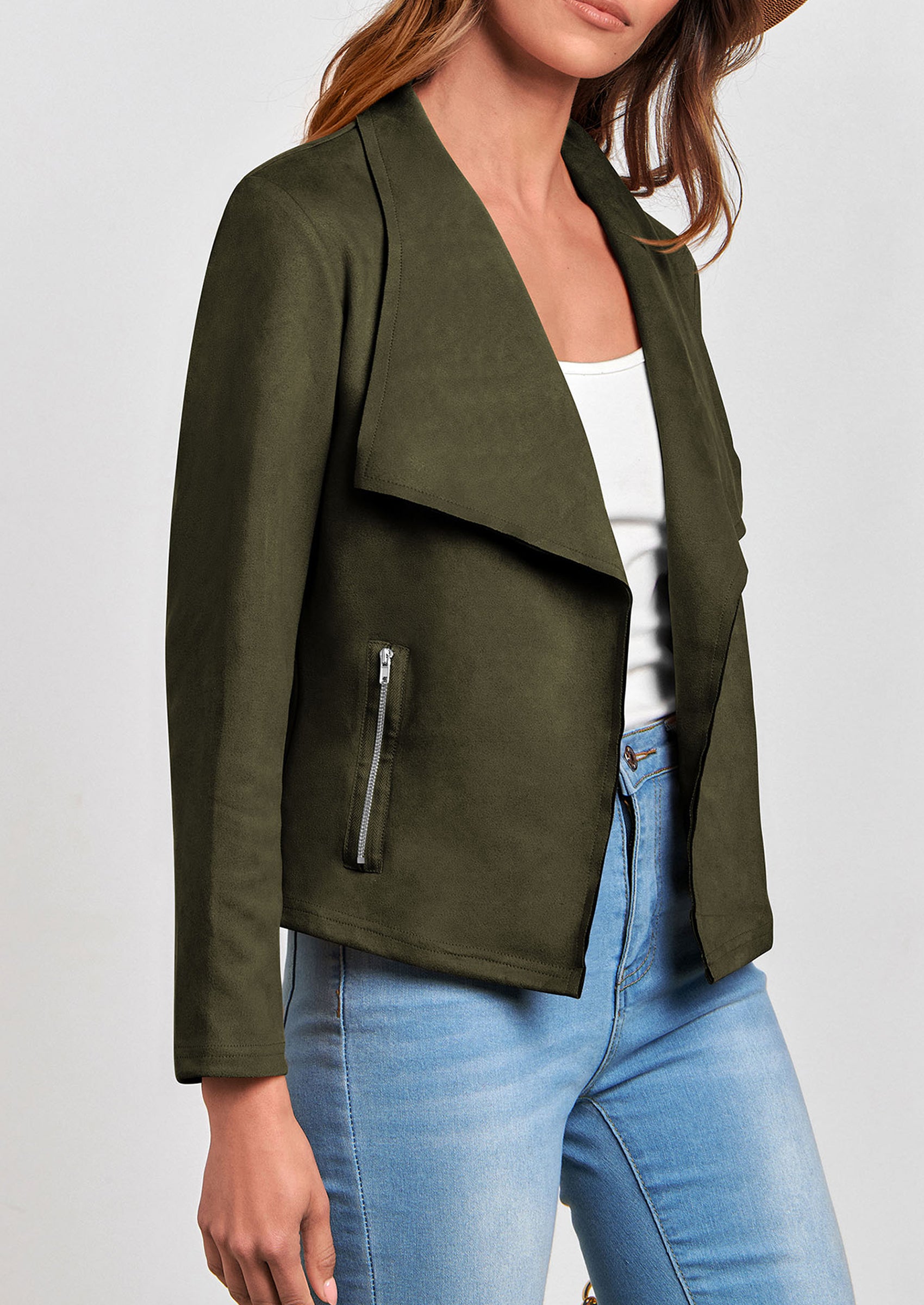 PRETTYGARDEN Women's Faux Suede Jackets Fashion Fall Clothes Long Sleeve Open Front Cropped Coat Outwear