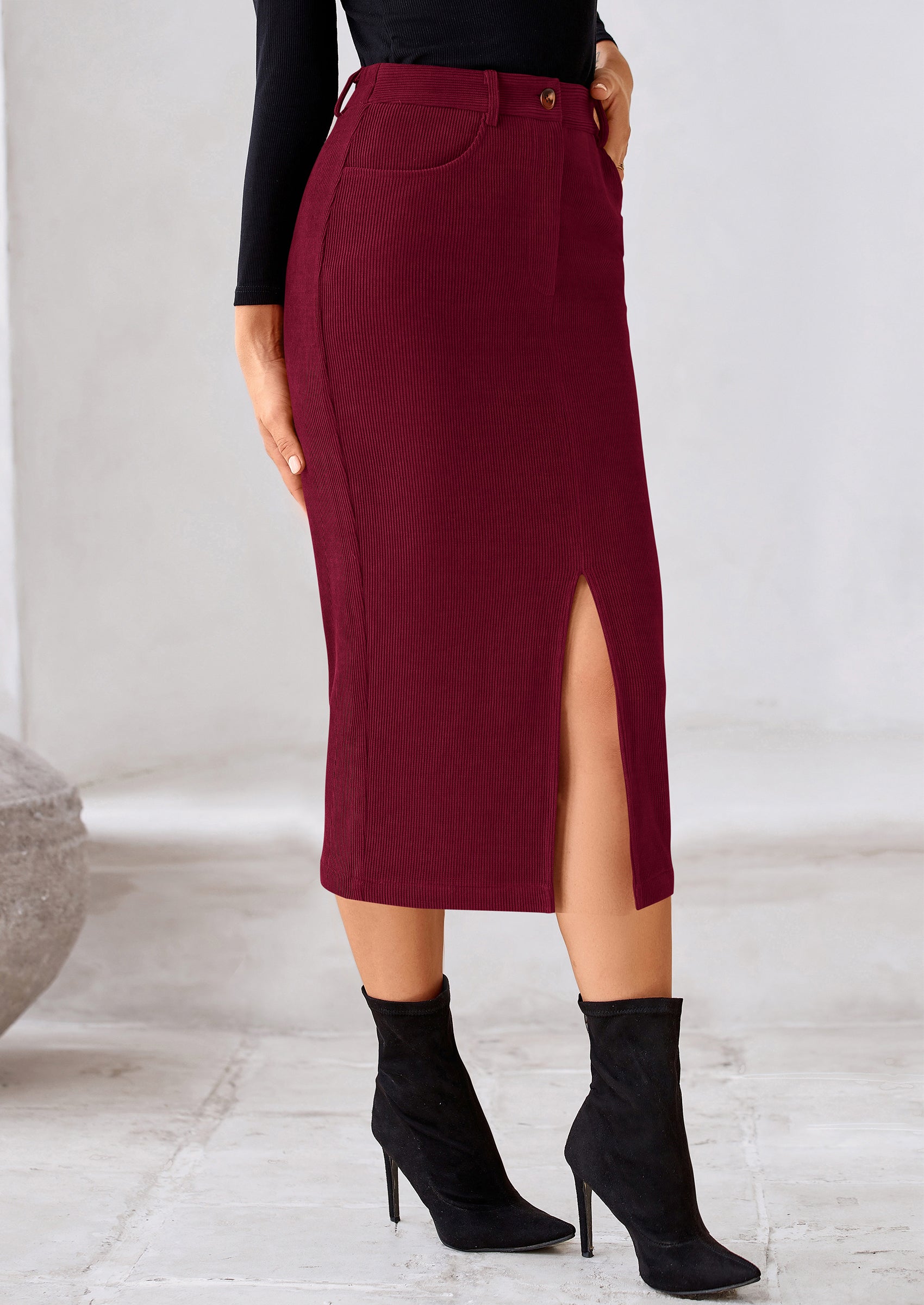 PRETTYGARDEN Corduroy Skirt Women Fall Fashion High Waisted Pencil Midi Skirts Business Casual Work Office Winter Outfit