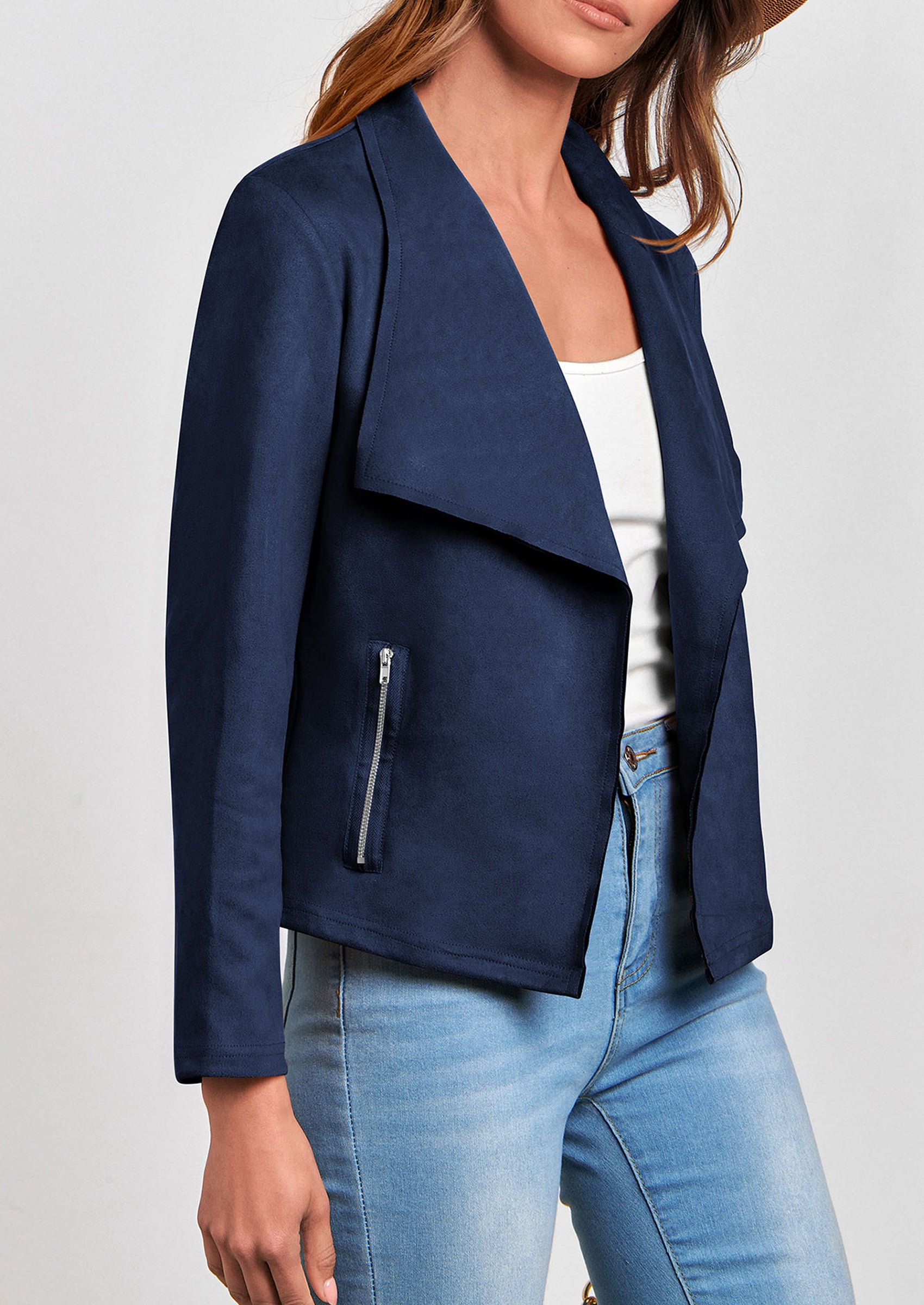 PRETTYGARDEN Women's Faux Suede Jackets Fashion Fall Clothes Long Sleeve Open Front Cropped Coat Outwear