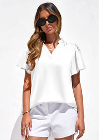 PRETTYGARDEN Women's Summer Blouses Dressy Casual Ruffle Cap Sleeve V Neck Business Work Trendy Cute Tops Spring Outfits PRETTYGARDEN