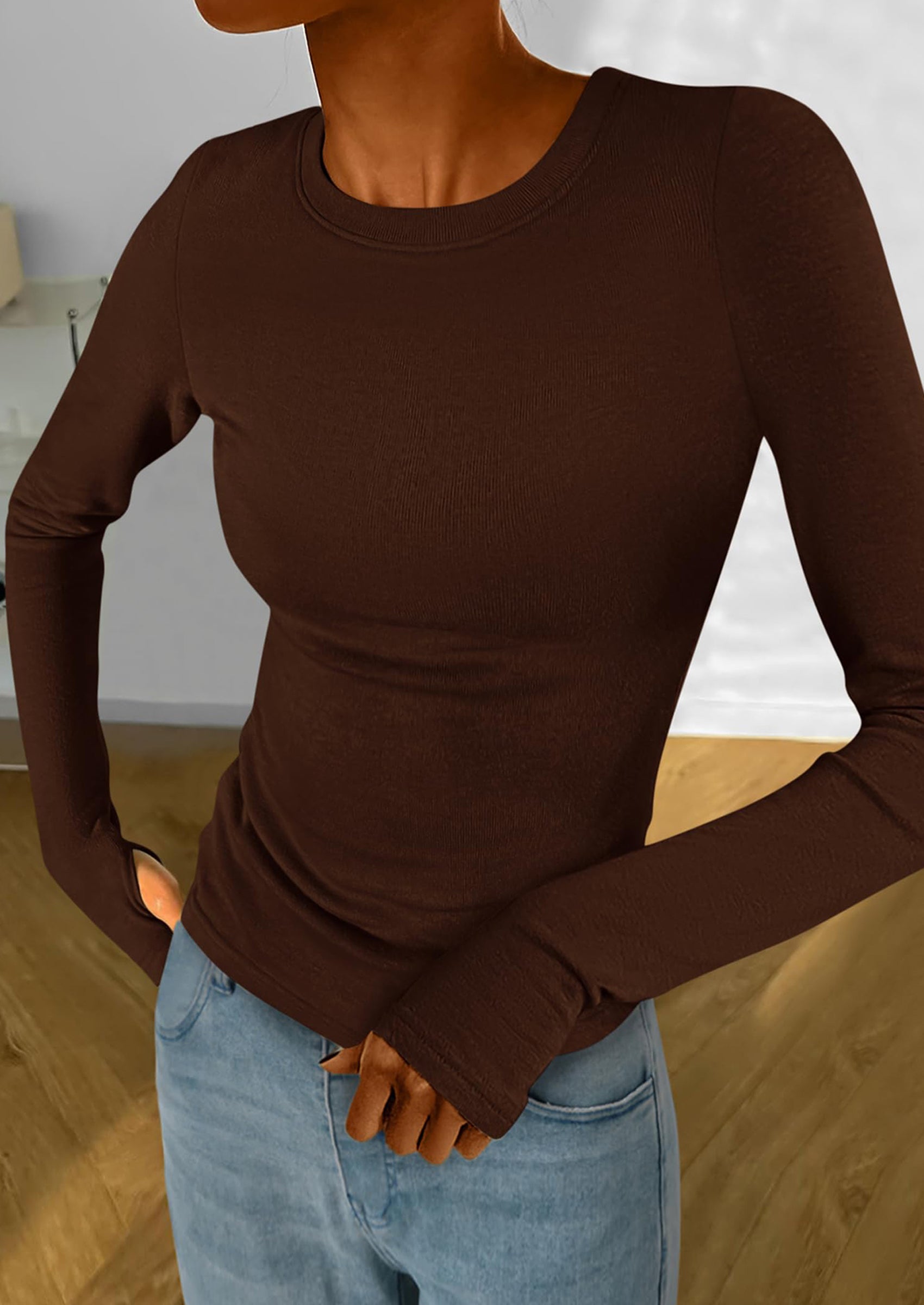 BTFBM Women's Casual Tops Spring Fall Outfits Long Sleeve Shirt Crewneck Workout Stretchy Slim Fit Going Out Top