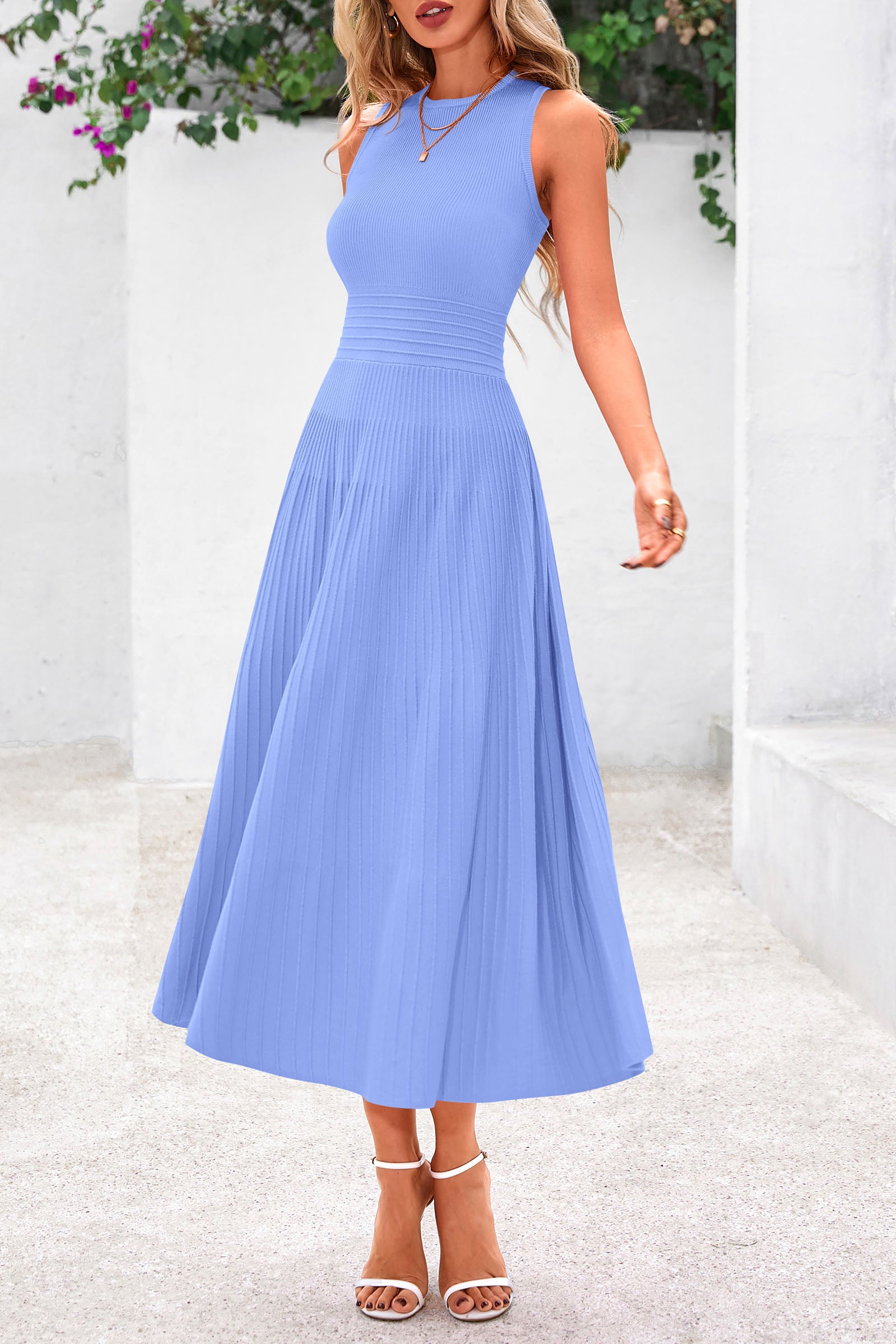 PRETTYGARDEN Spring Casual Dresses for Women Summer Business Work Midi Sleeveless A Line Pleated Cocktail Dress