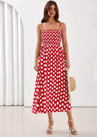 PRETTYGARDEN Womens Summer Dresses Spring Sleeveless Spaghetti Straps Casual Midi Dress Polka Dot Smocked Beach Sundress PRETTYGARDEN