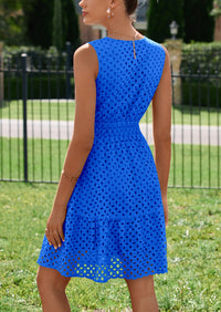 PRETTYGARDEN Women's Summer Dresses Sleeveless V Neck Eyelet Hollow Out Swing A Line Beach Vacation Sun Dress