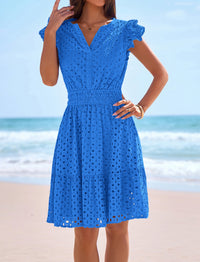 PRETTYGARDEN Women's Summer Sundresses Eyelet Cap Sleeve V Neck Short Boho Wedding Guest Dress Beach Vacation Clothes PRETTYGARDEN