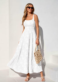PRETTYGARDEN Womens Summer Maxi Dresses Casual Sleeveless Square Neck Jacquard Flowy Wedding Guest Beach Boho Long Dress