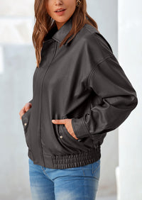 PRETTYGARDEN Women's Faux Leather Motorcycle Jacket Trendy Fall Spring Clothes Oversized Zip Up Winter Coat Outerwear