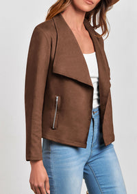 PRETTYGARDEN Women's Faux Suede Jackets Fashion Fall Clothes Long Sleeve Open Front Cropped Coat Outwear