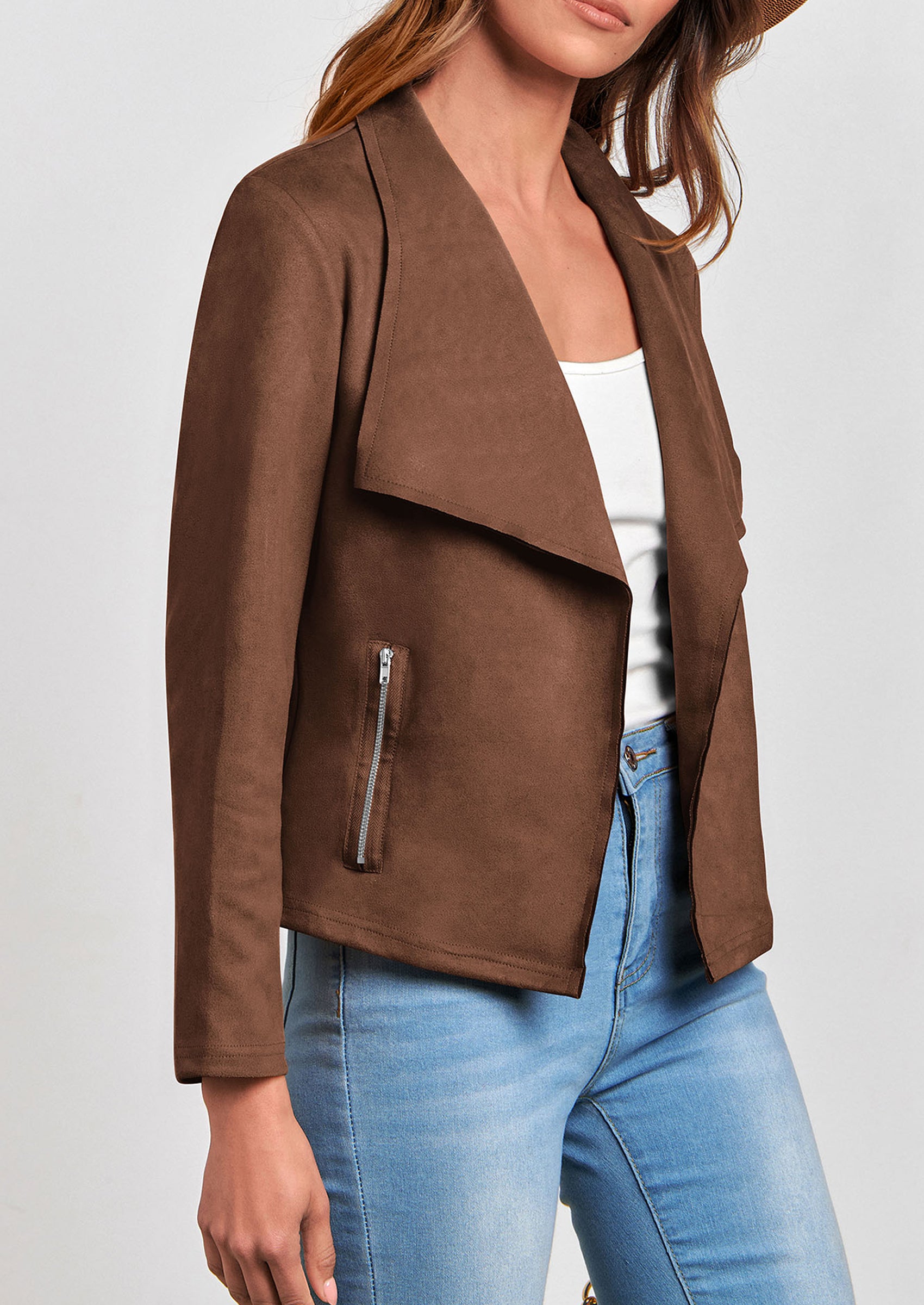 PRETTYGARDEN Women's Faux Suede Jackets Fashion Fall Clothes Long Sleeve Open Front Cropped Coat Outwear