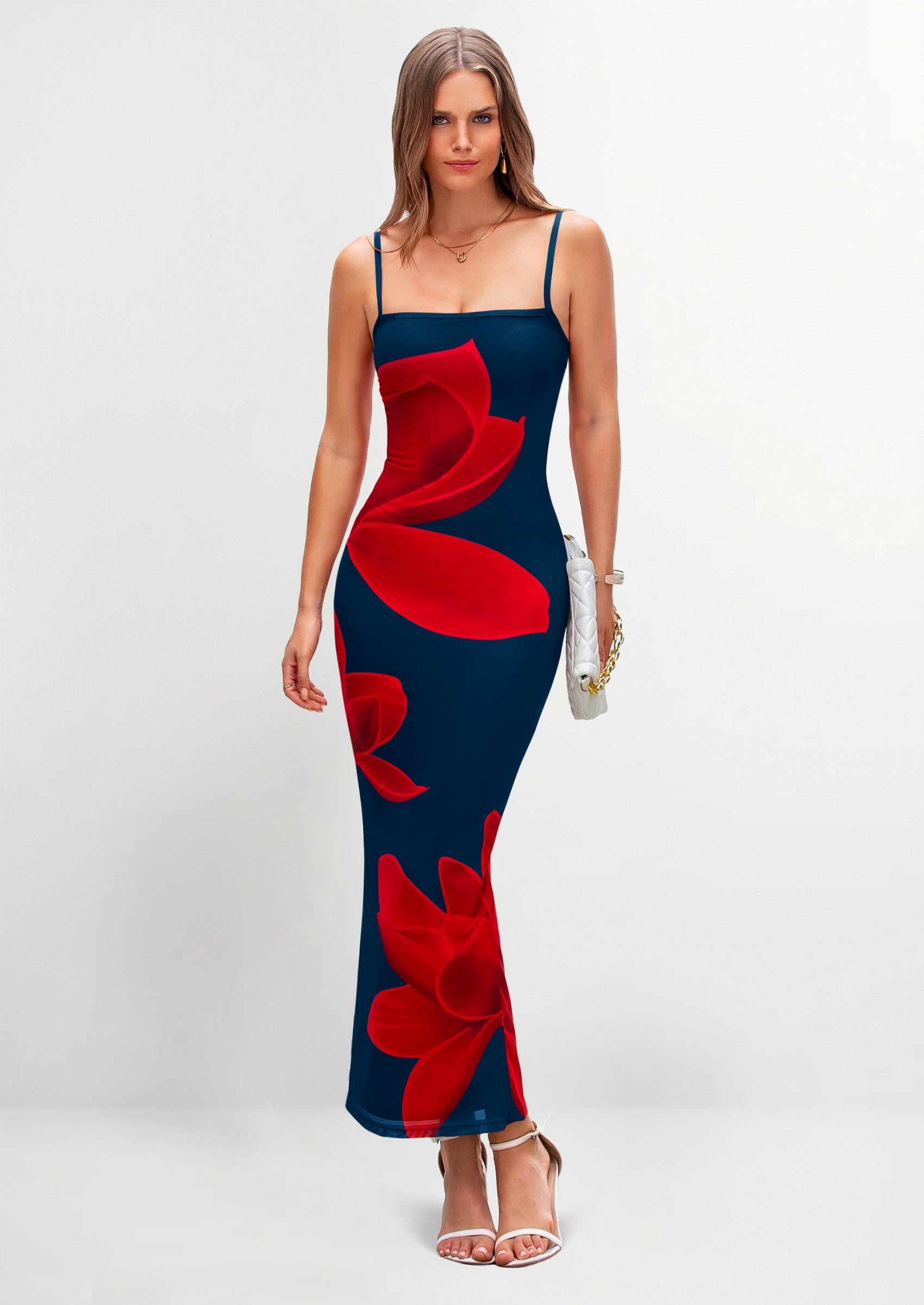 PRETTYGARDEN Womens Floral Maxi Dress Sexy Spaghetti Strap Slip Bodycon Mesh Beach Vacation Dresses