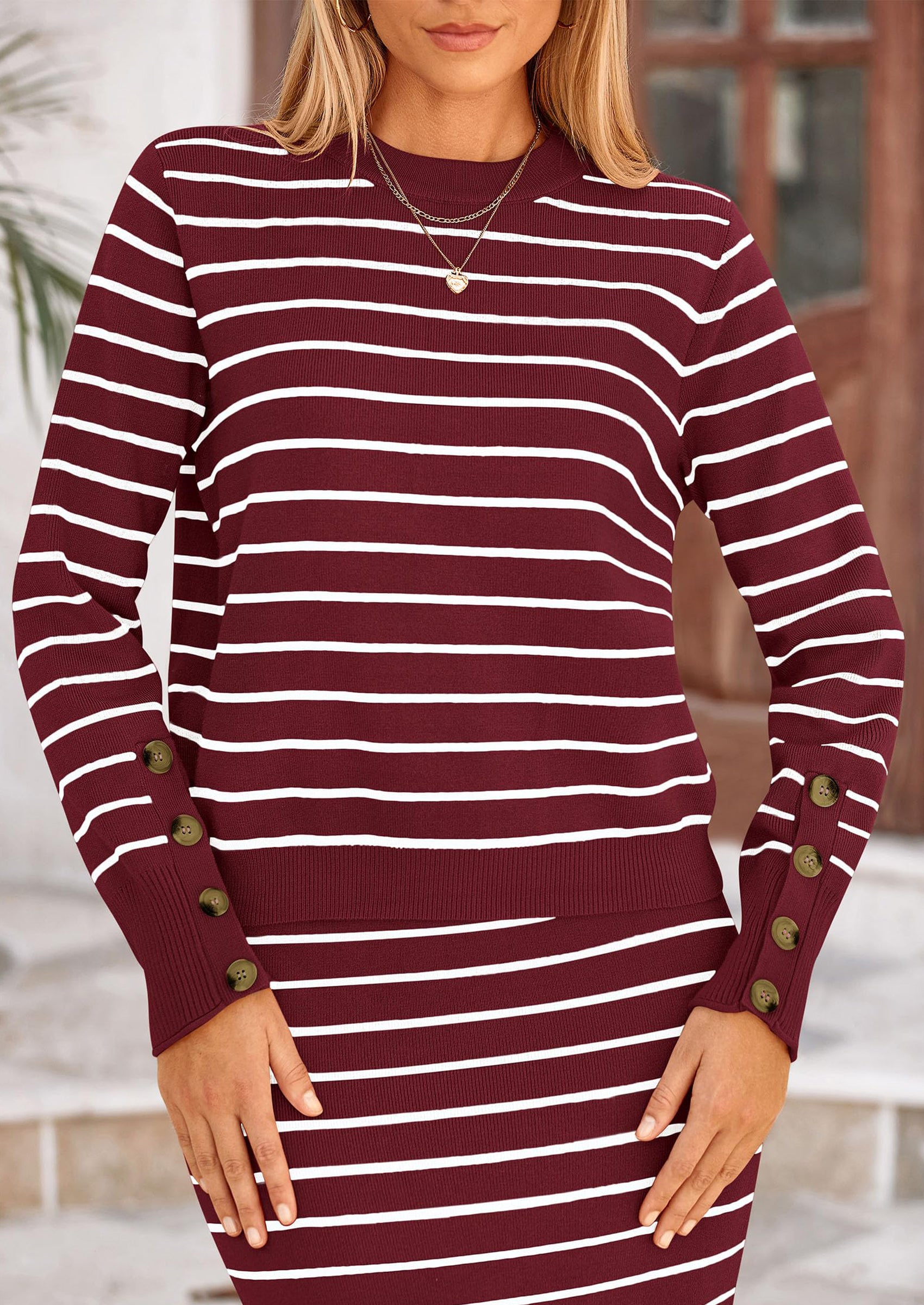 PRETTYGARDEN 2 Piece Skirts Sets For Women Fall Fashion Striped Sweater Dress Knit Lounge Travel Outfits Winter Clothing