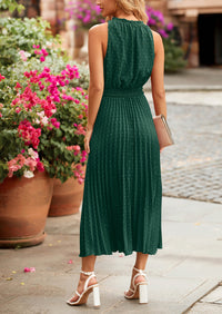 PRETTYGARDEN Women's Midi Summer Dresses Casual V Neck Swiss Dot Ruffle Sleeveless A Line Beach Sun Dress