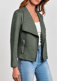 PRETTYGARDEN Women's Faux Suede Jackets Fashion Fall Clothes Long Sleeve Open Front Cropped Coat Outwear