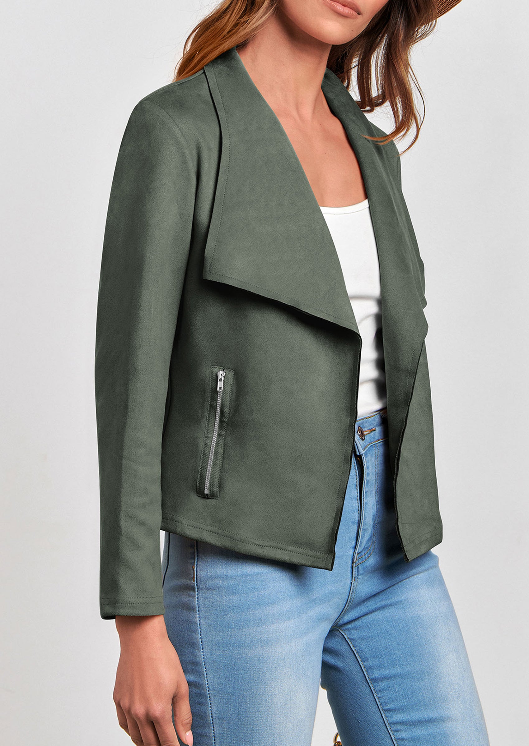 PRETTYGARDEN Women's Faux Suede Jackets Fashion Fall Clothes Long Sleeve Open Front Cropped Coat Outwear