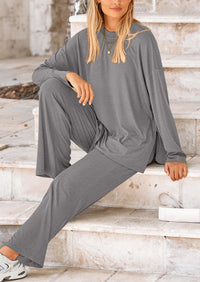 PRETTYGARDEN Women's Two Piece Lounge Sets Matching Long Sleeve Shirts Wide Leg Pants Tracksuits Travel Outfits Fall Clothes