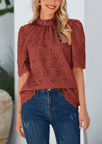 PRETTYGARDEN Womens Summer Tops Trendy Short Sleeve Eyelet Embroidered Dressy Casual Blouse Shirts