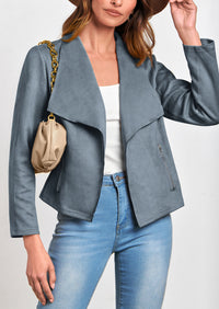 PRETTYGARDEN Women's Faux Suede Jackets Fashion Fall Clothes Long Sleeve Open Front Cropped Coat Outwear